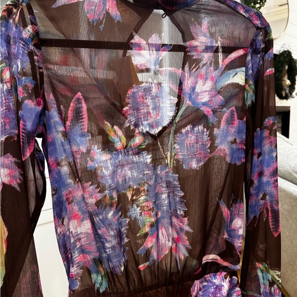 Rococo Sand Brown Floral Long-Sleeve Mini Dress with Purple Print - Picture 5 of 9